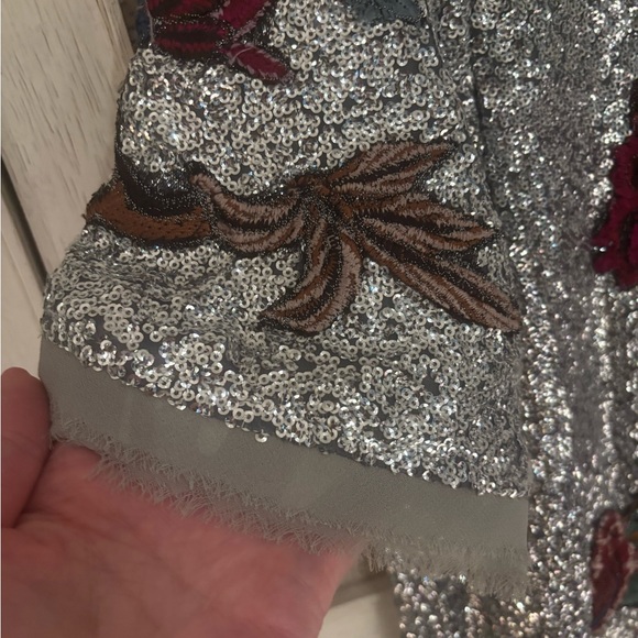 🩶Zara Silver Sequin L Floral Embroidered dress ASO Alexis Rose Schitts Creek - Picture 13 of 16